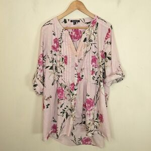Roaman's Tunic Top Floral Button Up Hi Low Hem